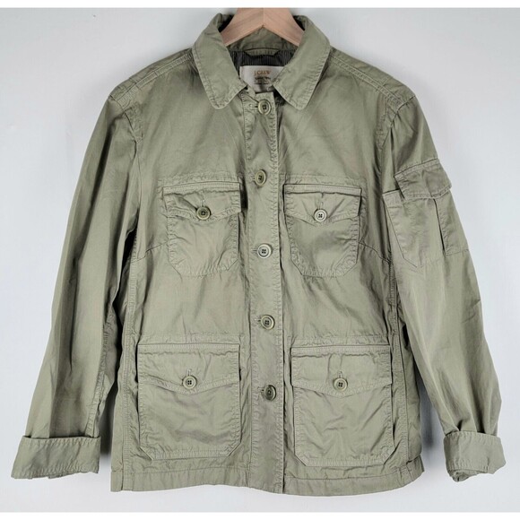 J.Crew Women's Small Green Classic Twill Chino Military Jacket Pocket Button Up - Picture 1 of 7